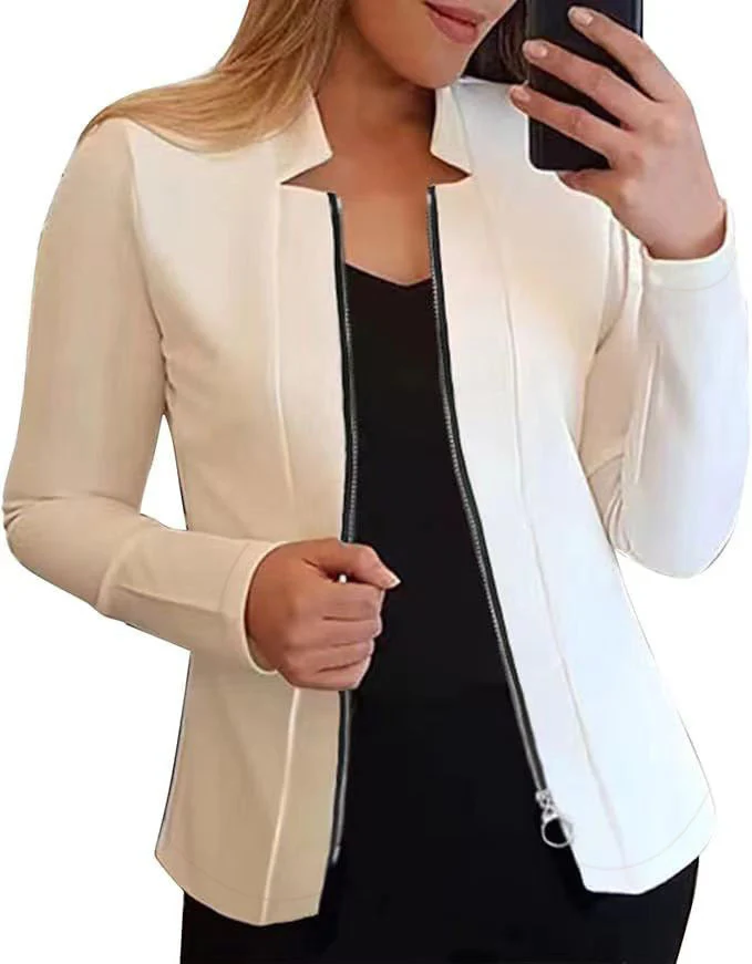Damen Moderne Blazerjacke mit Asymmetrischem Reißverschluss und Figurbetontem Schnitt Heidi-Mode