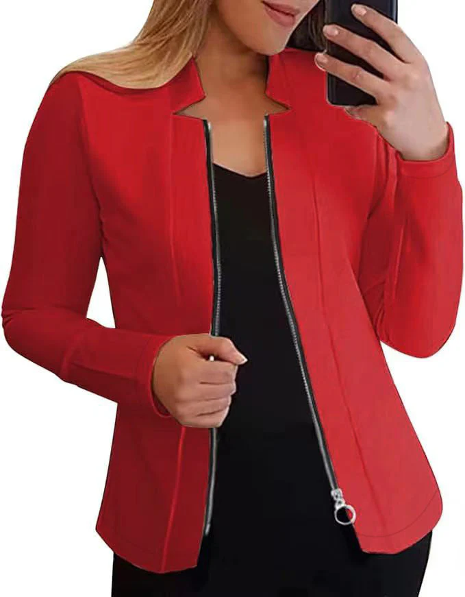 Damen Moderne Blazerjacke mit Asymmetrischem Reißverschluss und Figurbetontem Schnitt Heidi-Mode - Image 2