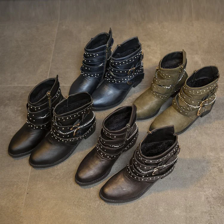 Damen modische Ankle Boots mit dekorativen Schnallen und stabiler Profilsohle Heidi Mode - Image 2