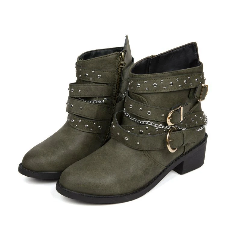 Damen modische Ankle Boots mit dekorativen Schnallen und stabiler Profilsohle Heidi Mode - Image 3