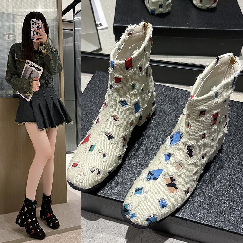 Damen Modische Ankle-Boots mit Kreativem Geometrie-Druck und Elegantem Reißverschluss Heidi-Mode