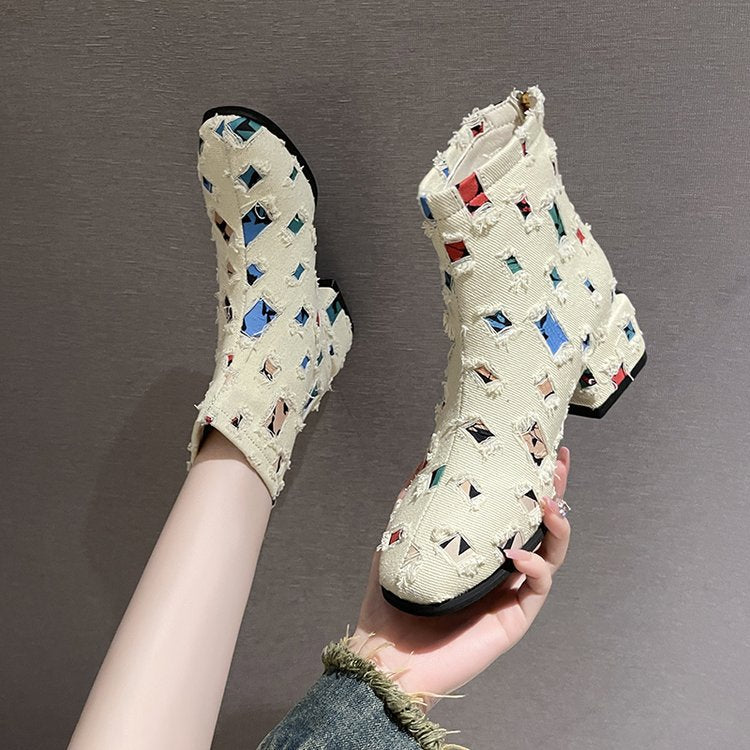 Damen Modische Ankle-Boots mit Kreativem Geometrie-Druck und Elegantem Reißverschluss Heidi-Mode - Image 2