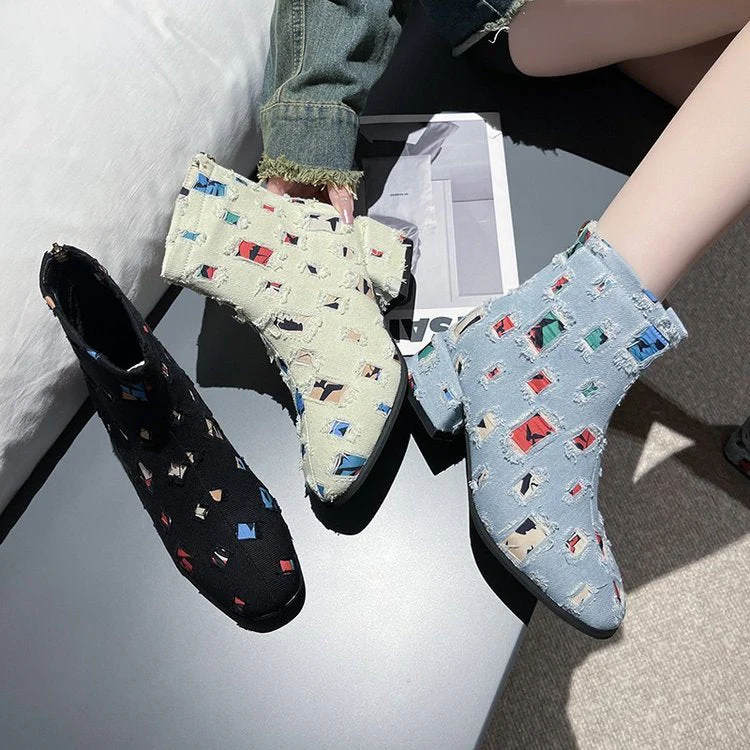 Damen Modische Ankle-Boots mit Kreativem Geometrie-Druck und Elegantem Reißverschluss Heidi-Mode - Image 5