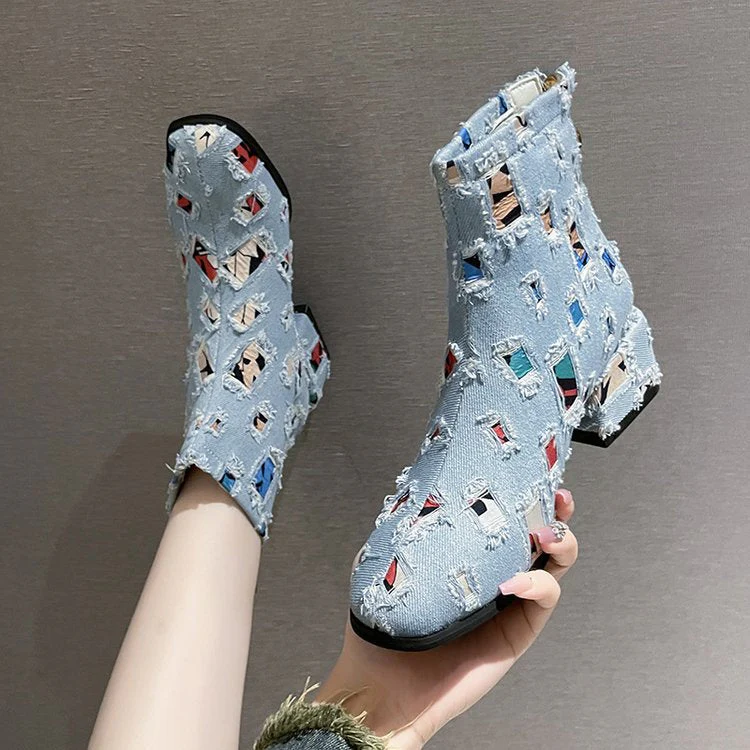 Damen Modische Ankle-Boots mit Kreativem Geometrie-Druck und Elegantem Reißverschluss Heidi-Mode - Image 8