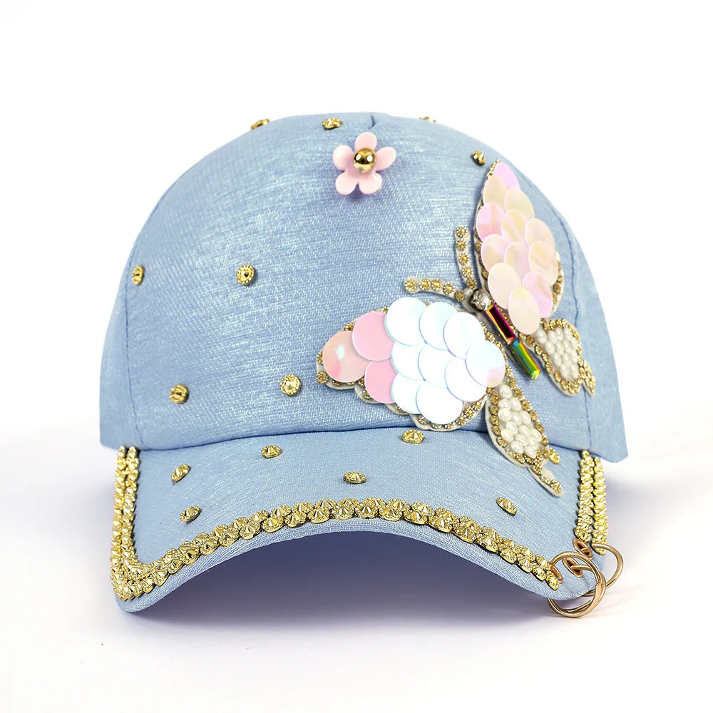 Damen Modische Baseballmütze mit Buntem Schmetterlingsmotiv und Funkelnden Strassverzierungen Heidi-Mode - Image 2