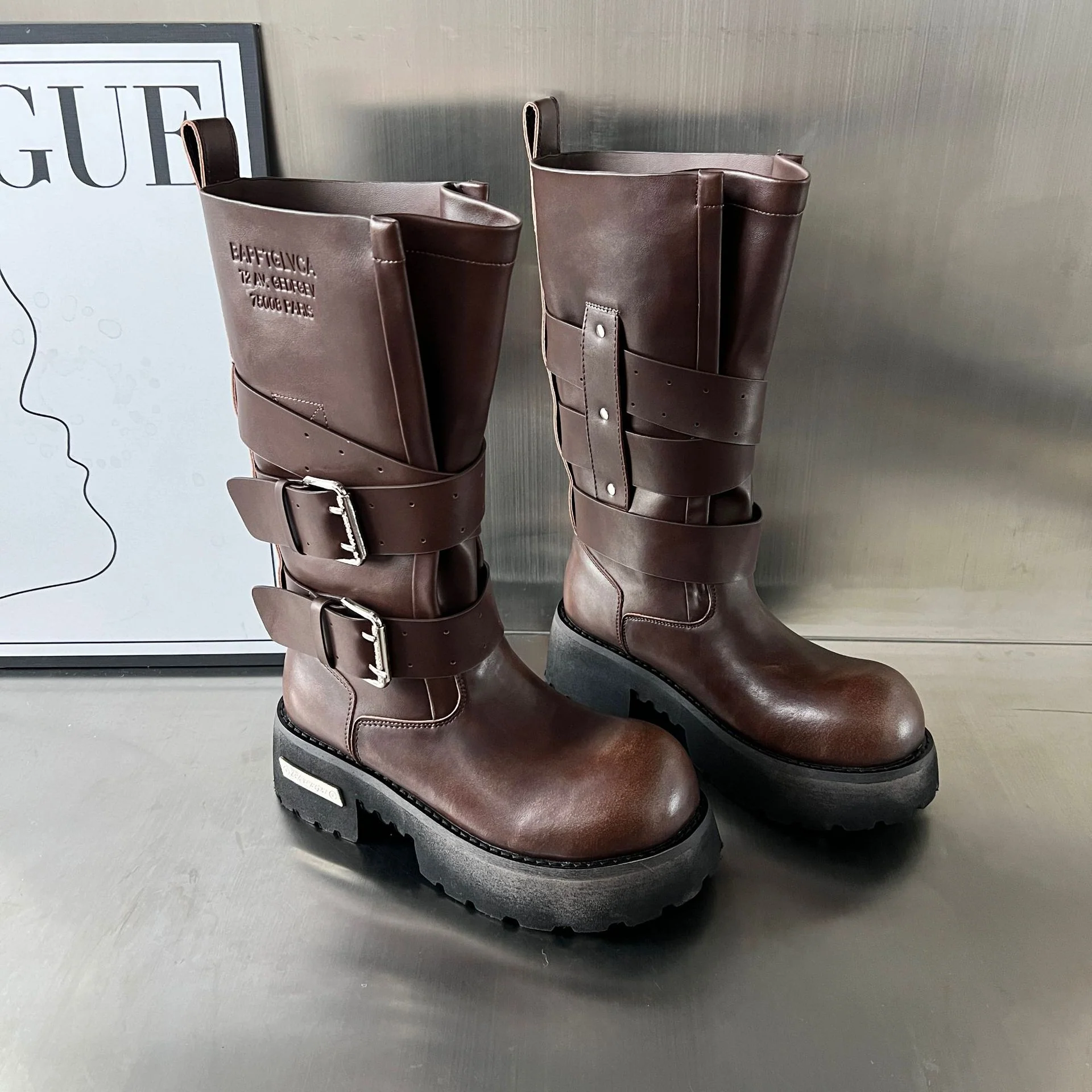 Damen Modische Biker-Stiefel mit robustem Profil und verstellbaren Schnallen Heidi Mode - Image 5