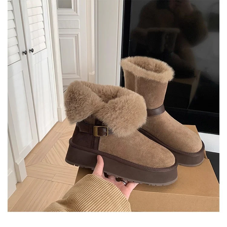 Damen modische Booties mit weichem Kunstfellkragen und praktischem Schnallenverschluss Heidi Mode - Image 6