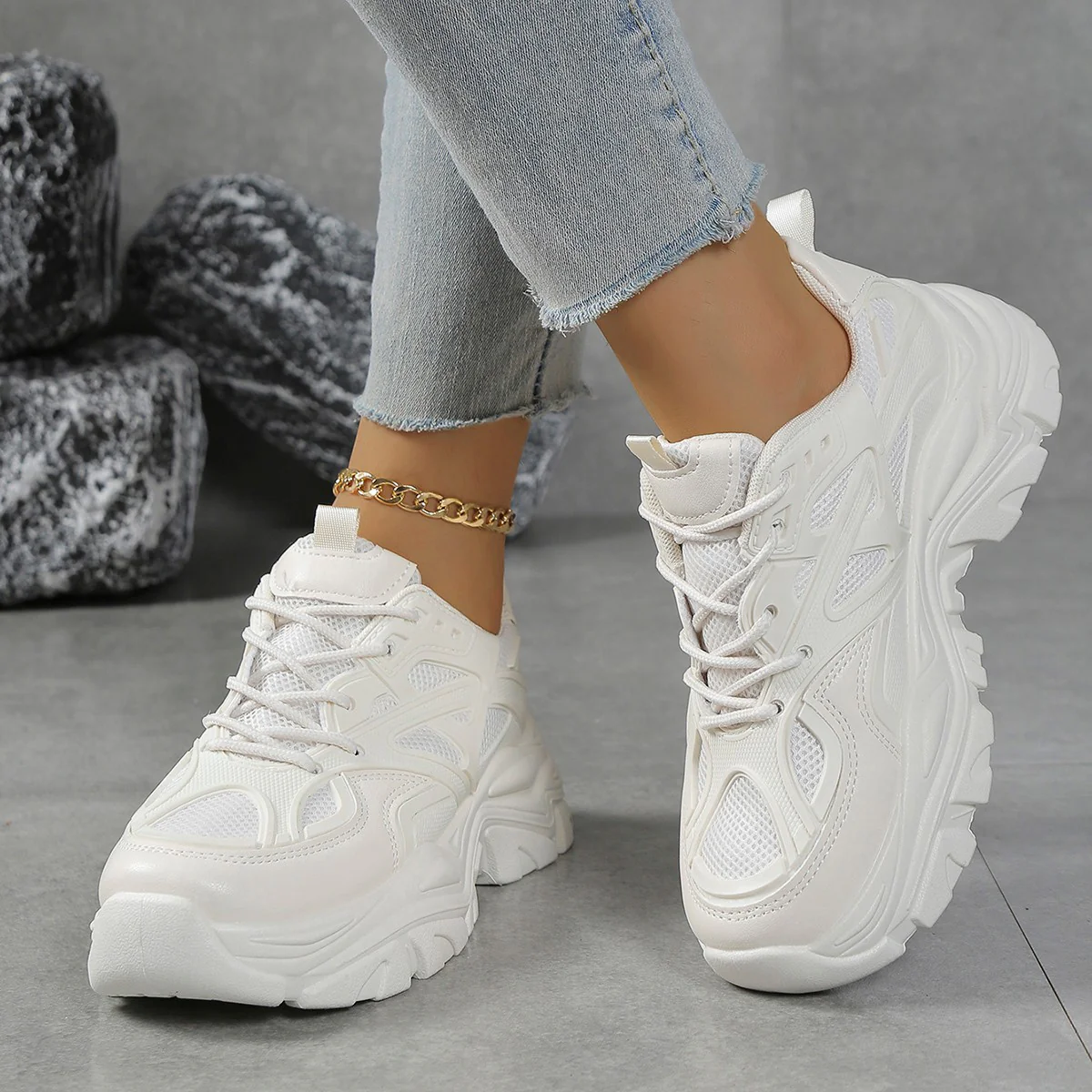 Damen modische Chunky Sneakers mit atmungsaktivem Obermaterial und komfortabler Dämpfung Heidi Mode