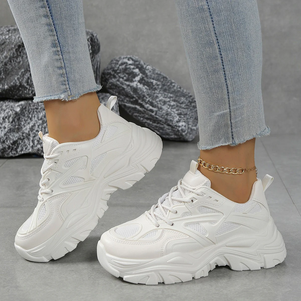 Damen modische Chunky Sneakers mit atmungsaktivem Obermaterial und komfortabler Dämpfung Heidi Mode - Image 4