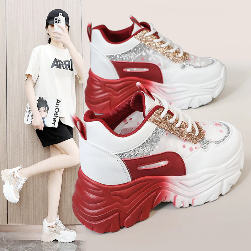 Damen modische Chunky Sneakers mit Sparkle-Akzenten und bequemer Sohle Heidi Mode