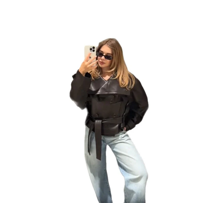 Damen Modische Cropped jacke mit doppelter Knopfleiste und breitem Kragen Heidi-Mode - Image 6