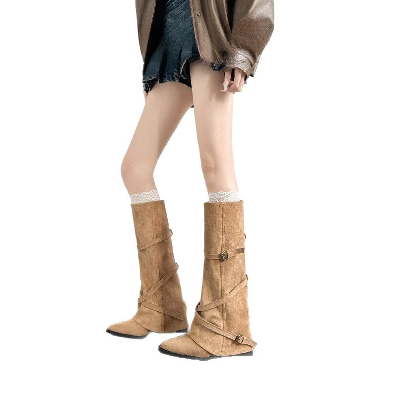 Damen modische hohe Stiefel mit doppeltem Schnallenverschluss und raffiniertem Design Heidi Mode - Image 5