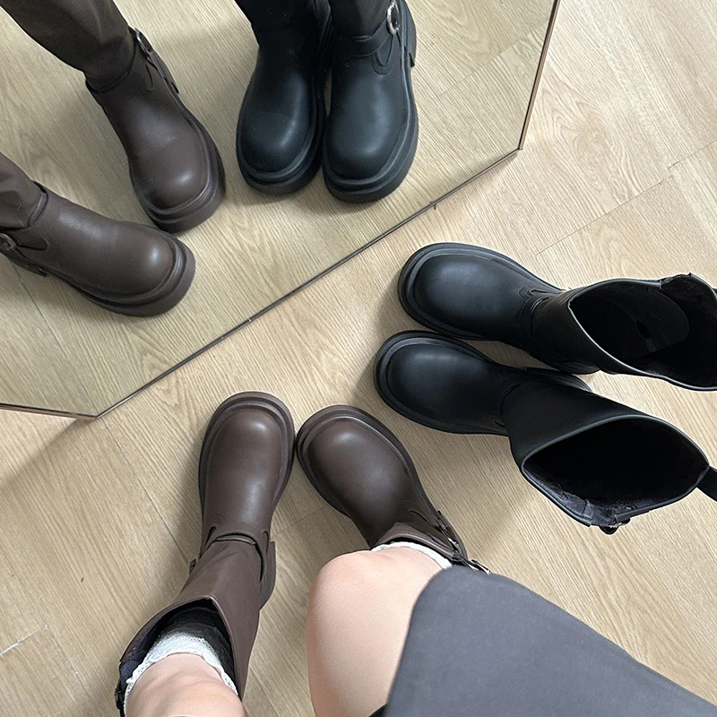 Damen modische kniehohe Stiefel mit coolem Schnallen-Detail Heidi Mode - Image 2