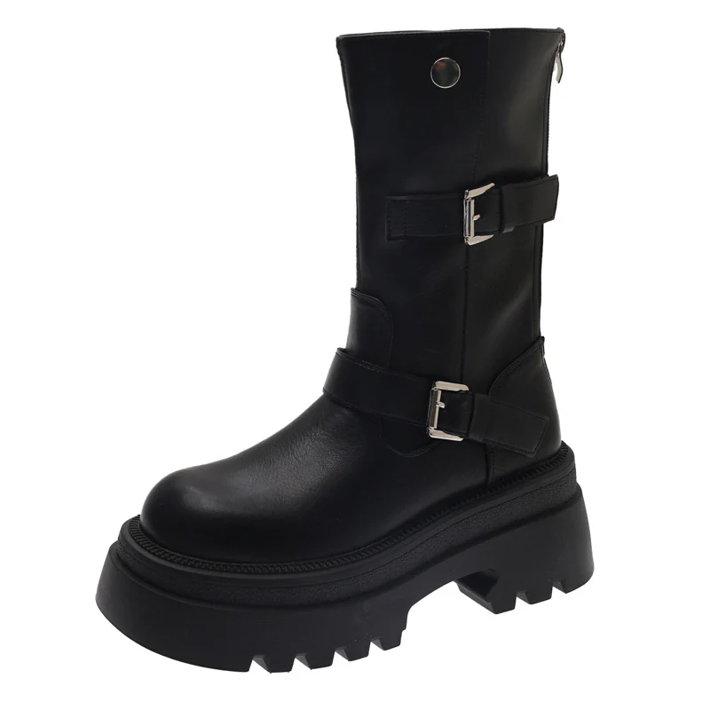 Damen modische kniehohe Stiefel mit verstellbarem Riemendesign und robustem Profil Heidi Mode - Image 6
