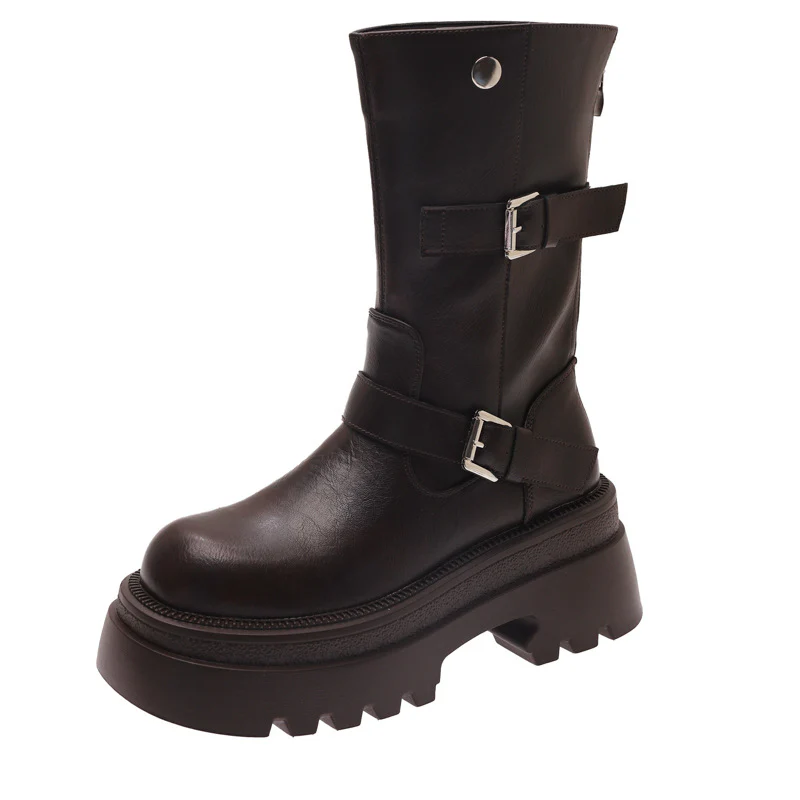 Damen modische kniehohe Stiefel mit verstellbarem Riemendesign und robustem Profil Heidi Mode - Image 7