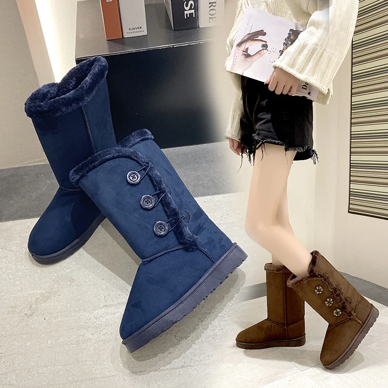 Damen modische Kurzstiefel mit wohligem Kunstfell und stilvollen Knopf-Details Heidi Mode