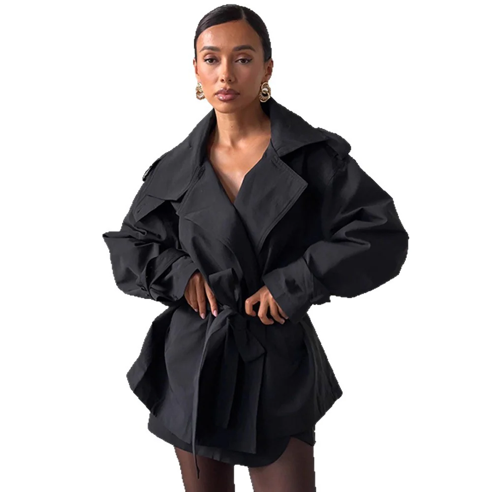 Damen Modische Kurztrenchjacke mit Taillenknoten und großzügigen Taschen Heidi-Mode - Image 5