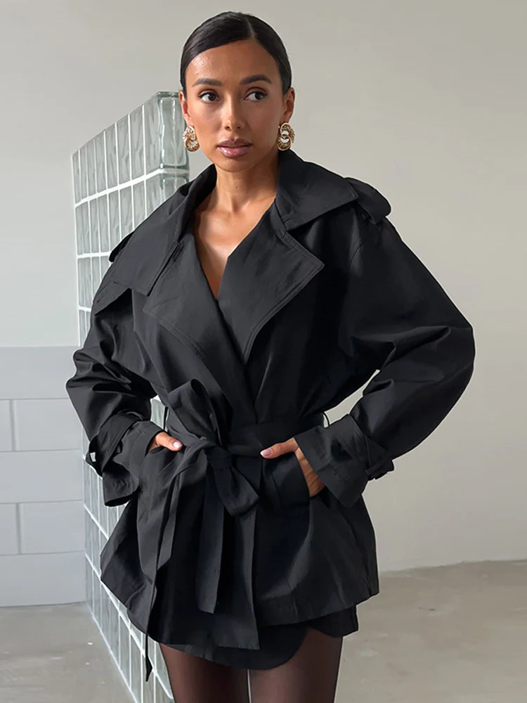 Damen Modische Kurztrenchjacke mit Taillenknoten und großzügigen Taschen Heidi-Mode - Image 6