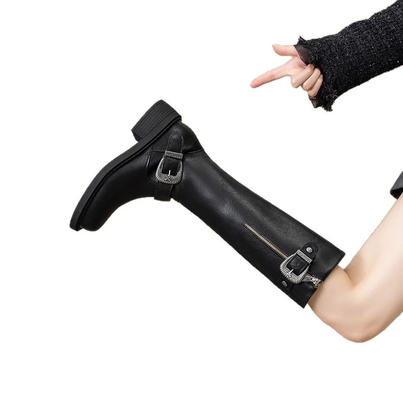 Damen modische Lederstiefel mit trendy Schnallen und komfortabler Sohle Heidi Mode - Image 5