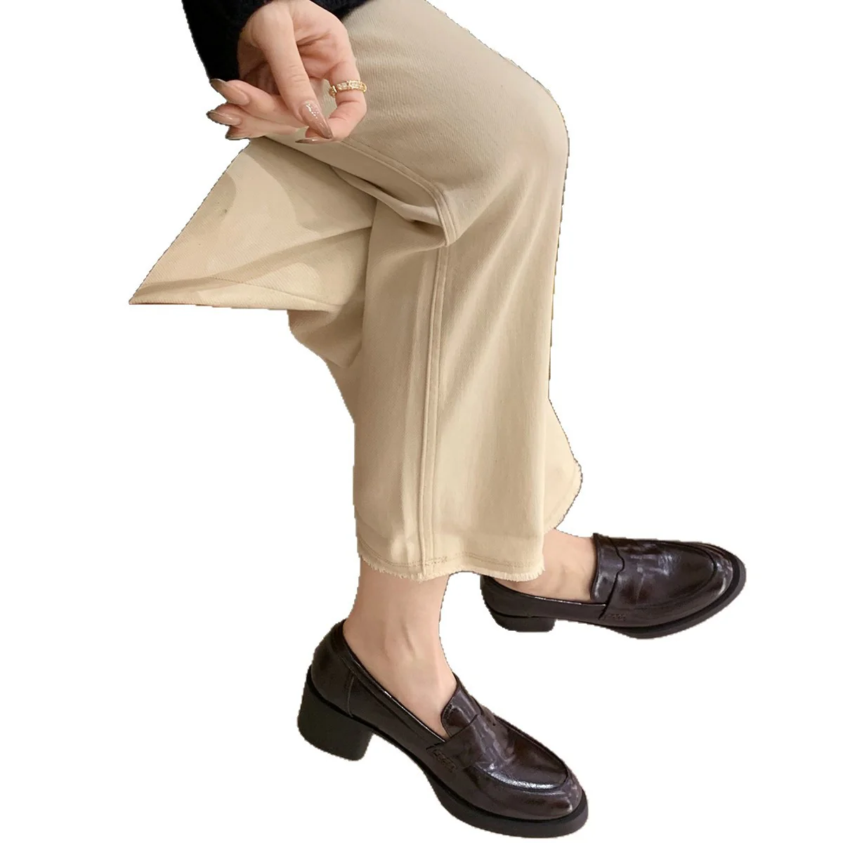 Damen modische Loafers mit glänzender Oberfläche und komfortablem Blockabsatz Heidi Mode - Image 5