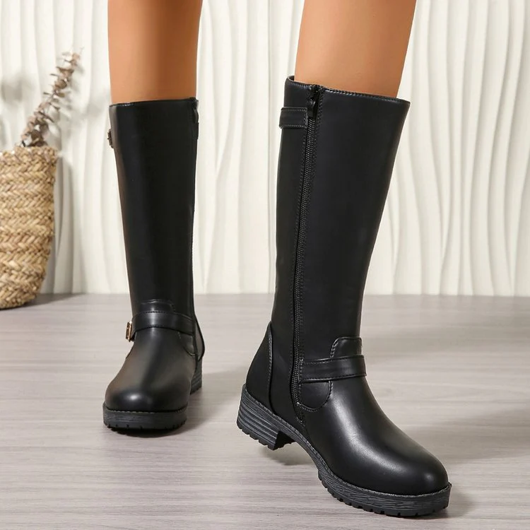 Damen modische Longboots mit eleganter Schnalle und robustem Profilsohle Heidi Mode - Image 3