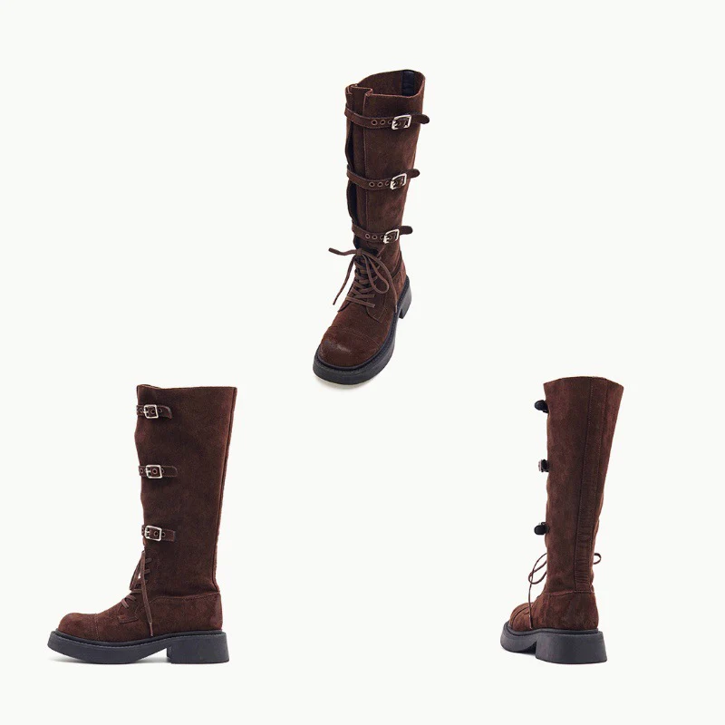 Damen Modische Overknee-Stiefel mit robustem Plateau und dekorativen Schnallen Heidi Mode - Image 3