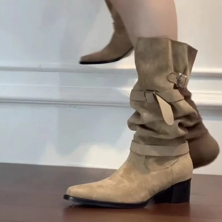 Damen Modische Overknee Stiefel mit verstellbaren Riemen und Blockabsatz Heidi Mode - Image 2