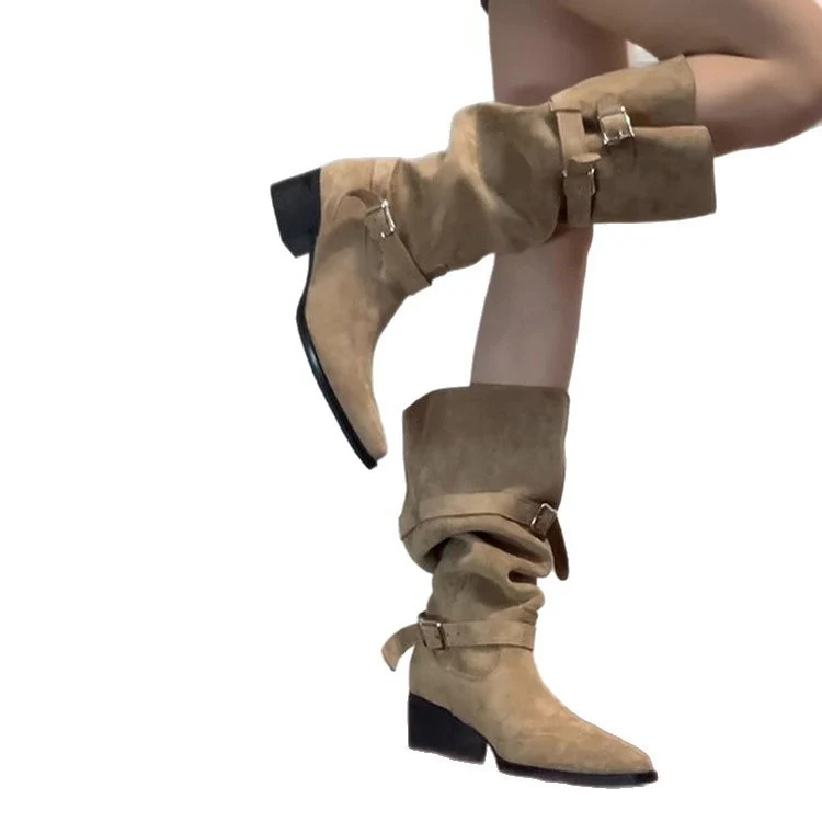 Damen Modische Overknee Stiefel mit verstellbaren Riemen und Blockabsatz Heidi Mode - Image 5