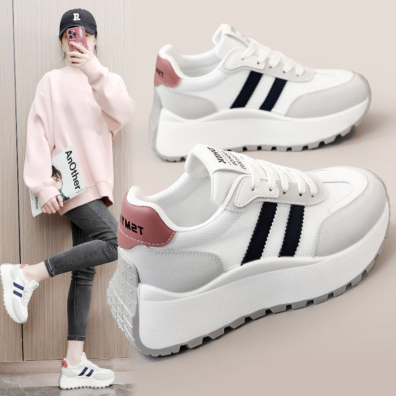 Damen modische Plateau-Sneaker mit atmungsaktiver Oberflächenstruktur und hoher Laufsohle Heidi Mode