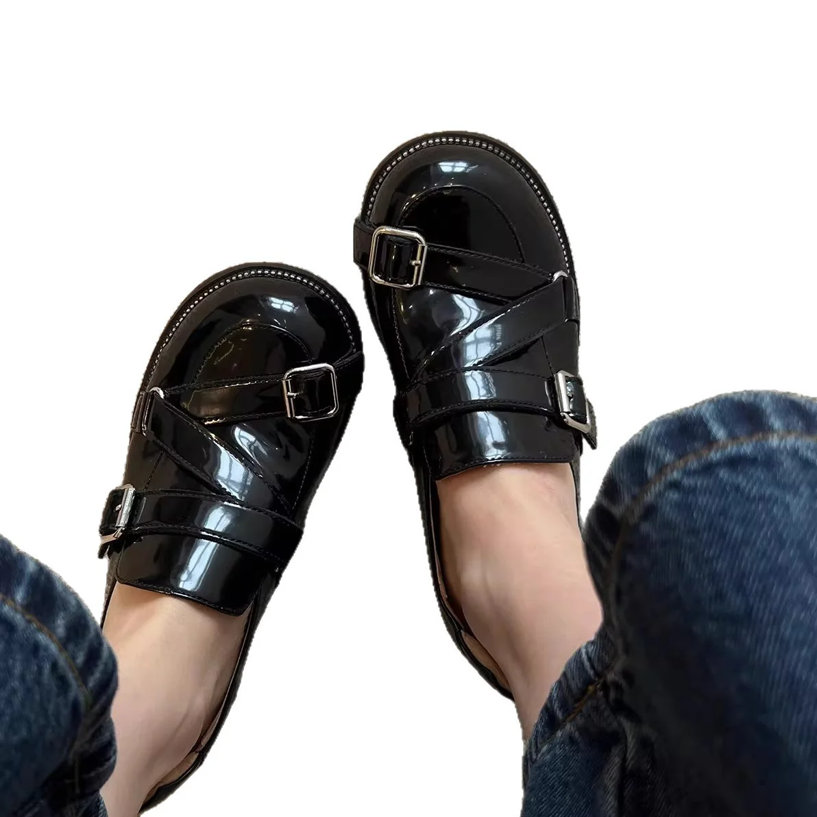 Damen Modische Schnürschuhe mit glänzender Oberfläche und praktischen Riemen Heidi Mode - Image 5