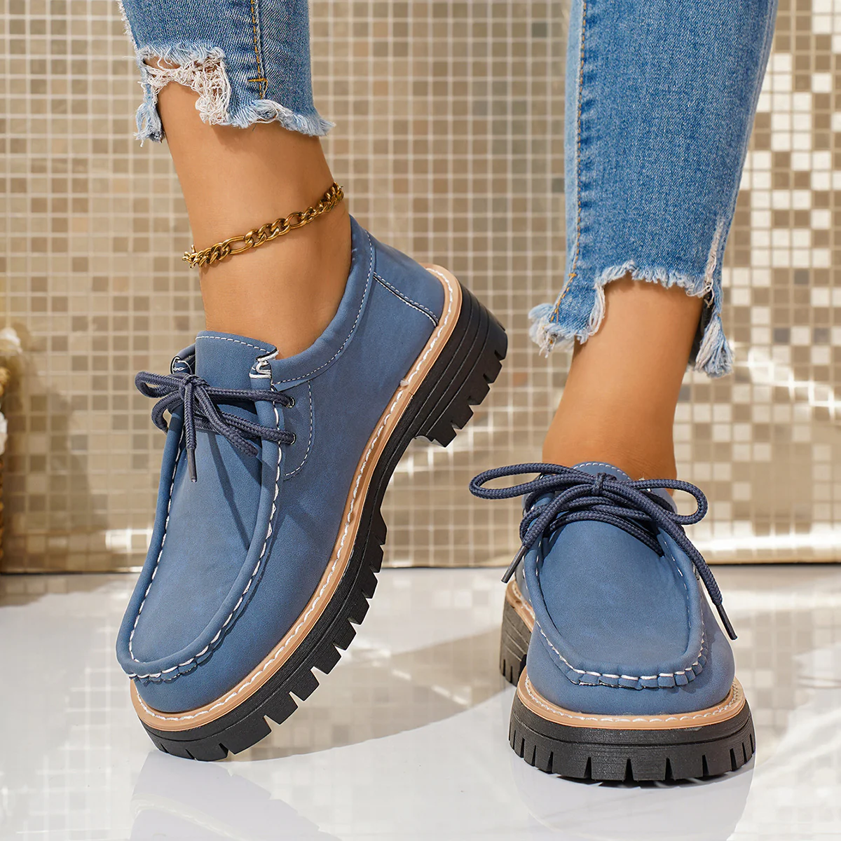 Damen modische Schnürschuhe mit robustem Profil und feinem Lederobermaterial Heidi Mode - Image 6