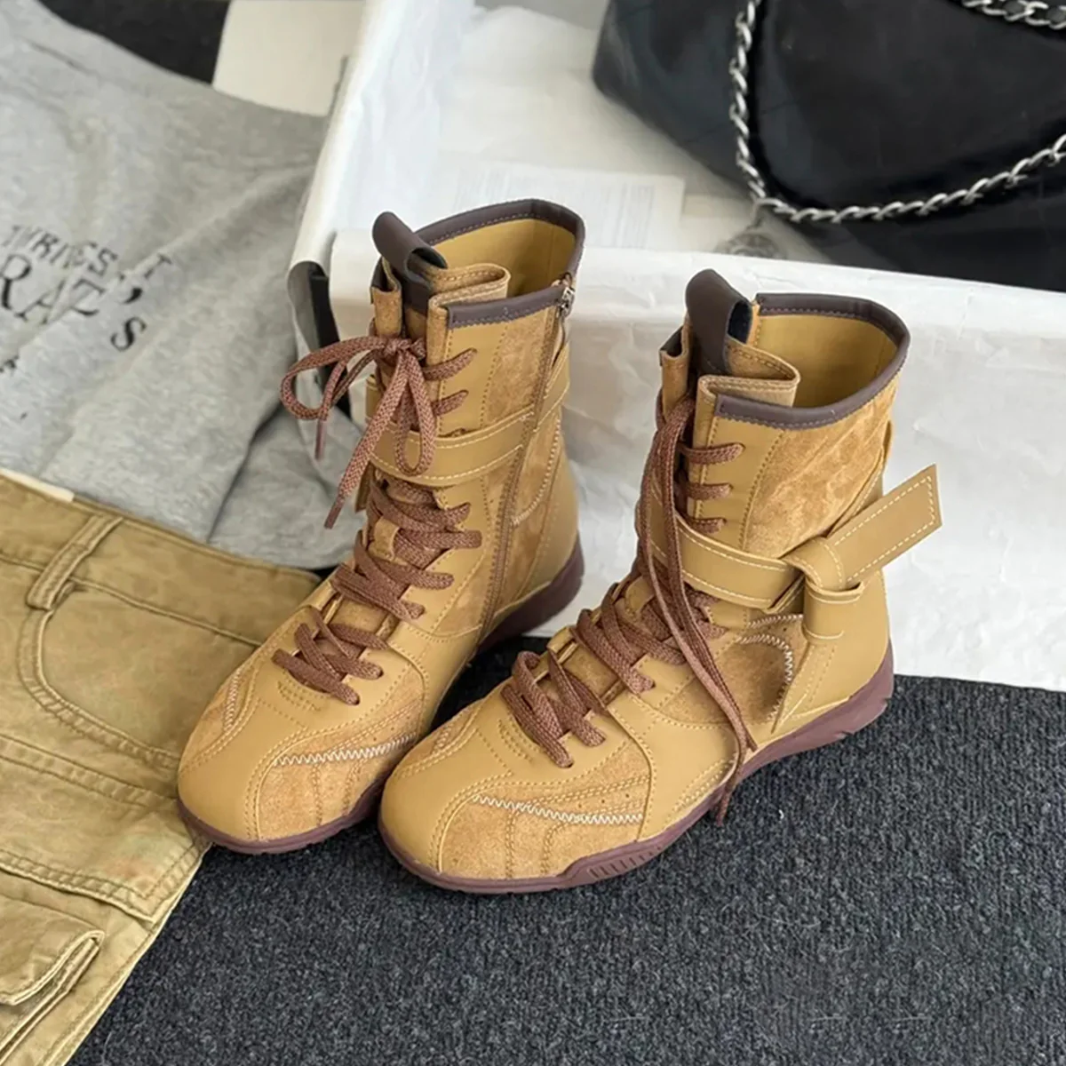 Damen modische Schnürstiefel mit praktischem Reißverschluss und robustem Sohlenprofil Heidi Mode - Image 7