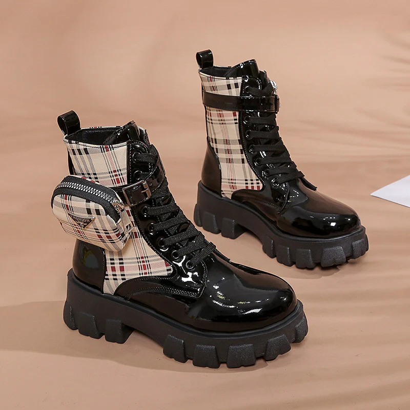 Damen modische Schnürstiefel mit seitlicher Tasche und blockartigem Absatz Heidi Mode - Image 4