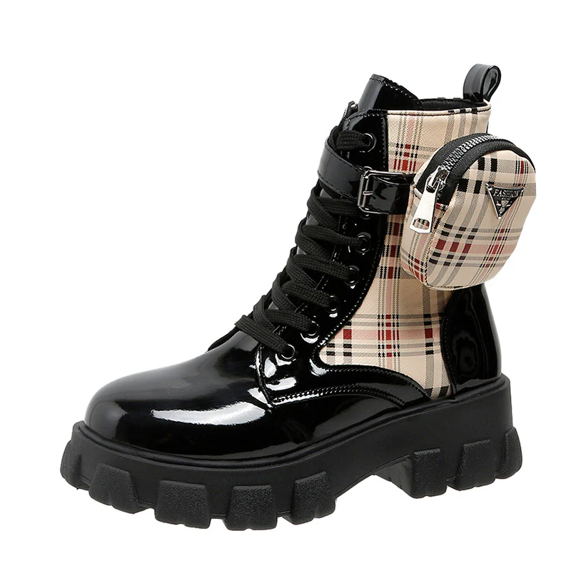 Damen modische Schnürstiefel mit seitlicher Tasche und blockartigem Absatz Heidi Mode - Image 7