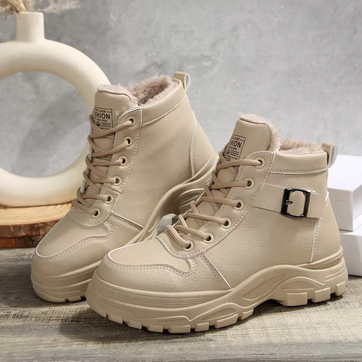 Damen modische Schnürstiefel mit warmem Fleece-Futter und rutschfester Sohle Heidi Mode - Image 6