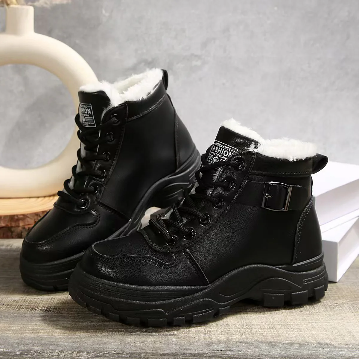 Damen modische Schnürstiefel mit warmem Fleece-Futter und rutschfester Sohle Heidi Mode - Image 8