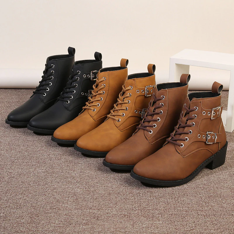Damen modische Schnürstiefeletten mit praktischen Schnallen und robustem Absatz Heidi Mode - Image 2