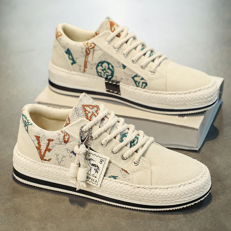 Damen modische Sneakers mit trendigem Textil-Obermaterial und geflochtener Sohle Heidi Mode