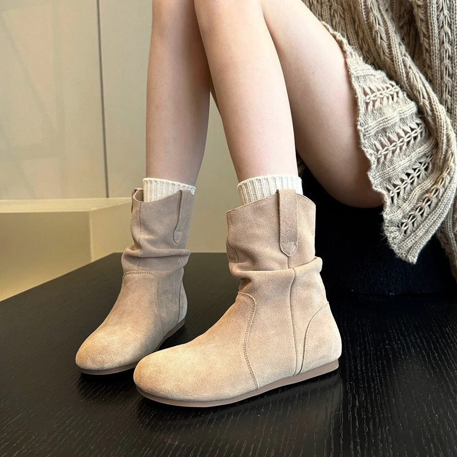 Damen modische Stiefel aus weichem Wildleder mit flexiblem Falten-Design Heidi Mode - Image 4