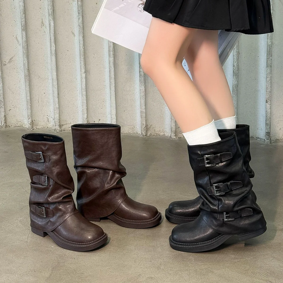 Damen modische Stiefel mit dekorativen Schnallen und robustem Profil Heidi Mode - Image 3