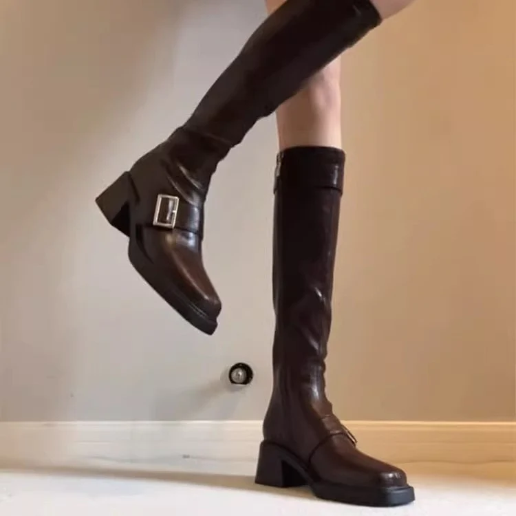Damen modische Stiefel mit elegantem Schnallenverschluss und robustem Blockabsatz Heidi Mode - Image 3