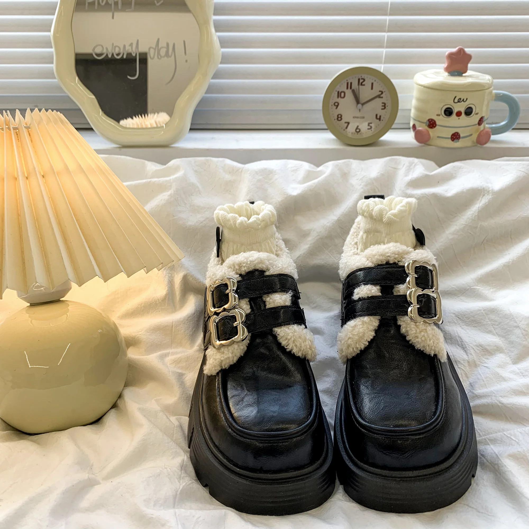 Damen modische Stiefel mit flauschigem Innenfutter und robustem Blockabsatz Heidi Mode - Image 3