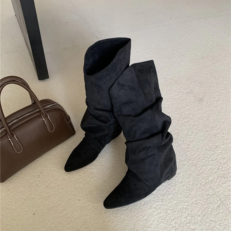 Damen modische Stiefel mit gerafftem Schaft und spitzem Absatz Heidi Mode - Image 2