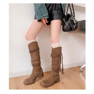 Damen Modische Stiefel mit lässigem Falten-Design und dekorativen Fransen Heidi Mode - Image 7