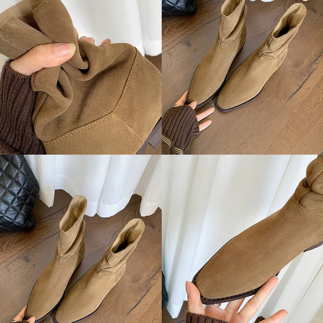 Damen modische Stiefeletten mit gerafftem Design und bequemem Blockabsatz Heidi Mode - Image 4