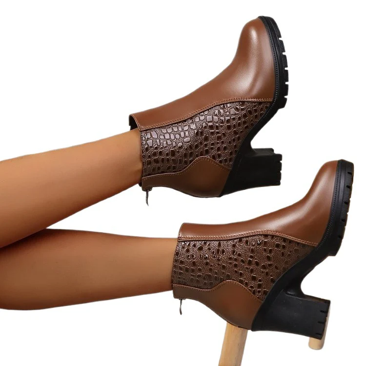 Damen modische Stiefeletten mit glänzender Oberflächenstruktur und komfortablem Blockabsatz Heidi Mode - Image 5
