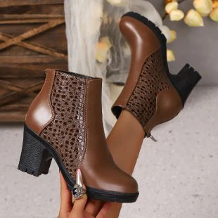 Damen modische Stiefeletten mit glänzender Oberflächenstruktur und komfortablem Blockabsatz Heidi Mode - Image 8