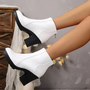 Damen modische Stiefeletten mit glänzender Oberflächenstruktur und komfortablem Blockabsatz Heidi Mode - Image 9