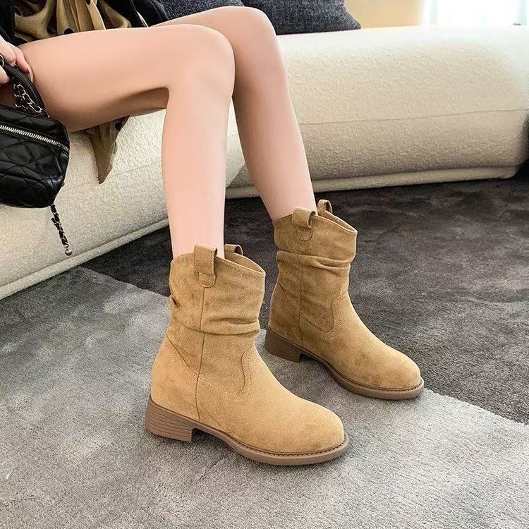 Damen Modische Stiefeletten mit lässigem Falten-Design und bequemem Blockabsatz Heidi Mode - Image 6
