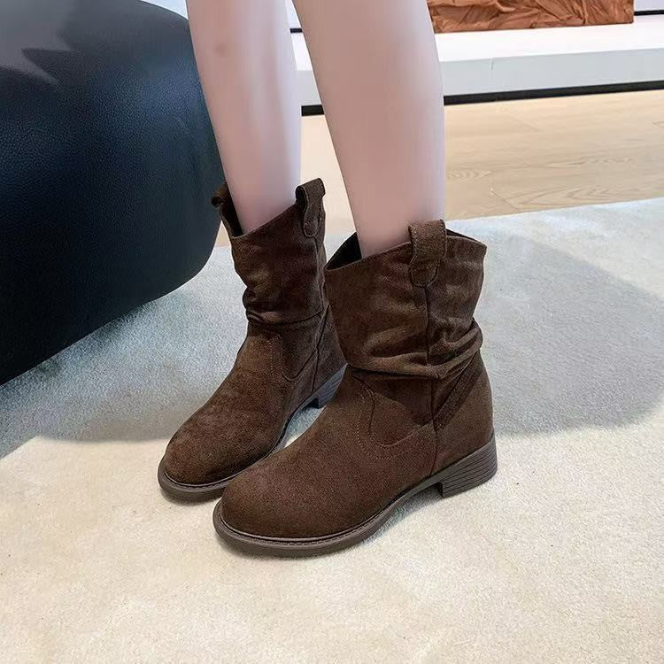 Damen Modische Stiefeletten mit lässigem Falten-Design und bequemem Blockabsatz Heidi Mode - Image 7